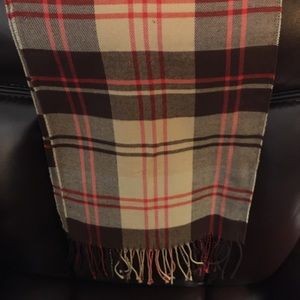 One Ladies or Mens Scarf. Shades of Brown with red and fringes.  Scarf only.